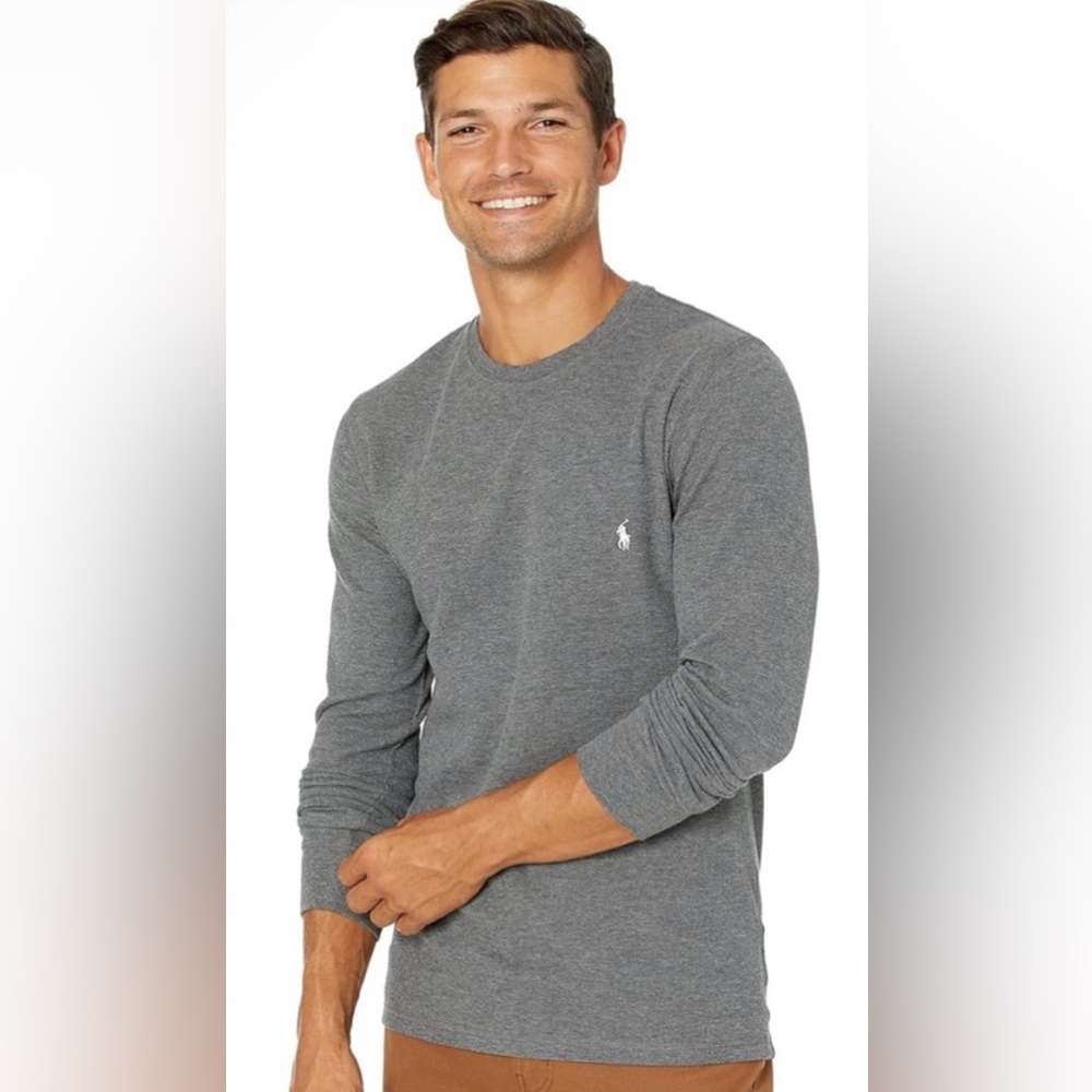 Polo Ralph Lauren men grey sleepwear thermal top long sleeve white pony XL
